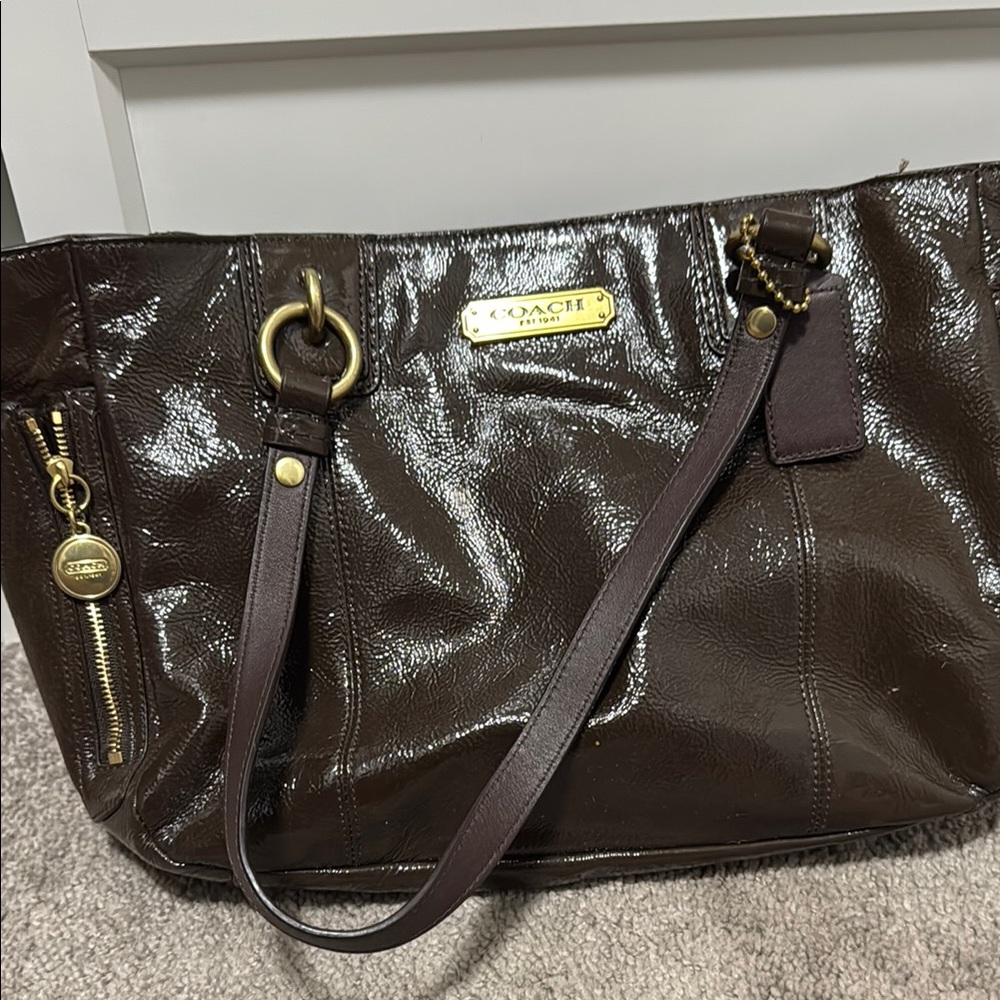 VINTAGE Coach Brown pantent Leather Tote Bag